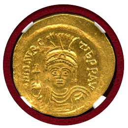 【SOLD】ビザンチン 582-602 ソリダス 金貨 マウリキウス・ティベリウス NGC MS