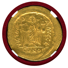 【SOLD】ビザンチン 582-602 ソリダス 金貨 マウリキウス・ティベリウス NGC MS