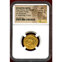 【SOLD】ビザンチン 582-602 ソリダス 金貨 マウリキウス・ティベリウス NGC MS