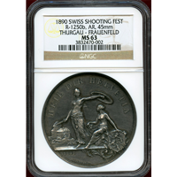 スイス 1890年 射撃祭記念 銀メダル トゥールガウ NGC MS63