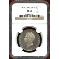 イギリス 1826年 1/2クラウン 銀貨 ジョージ4世 NGC PF63