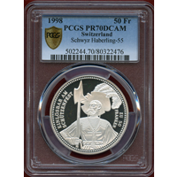 スイス 現代射撃祭 1998年 50フラン 銀貨 シュヴィーツ PCGS PR70DCAM