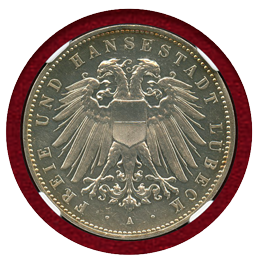 ドイツ リューベック 1907A 5マルク 銀貨 プルーフ NGC PF63