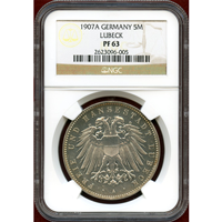 ドイツ リューベック 1907A 5マルク 銀貨 プルーフ NGC PF63