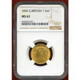 イギリス 1856年 ソブリン 金貨 ヴィクトリア ヤングヘッド NGC MS63