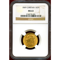 【SOLD】イギリス 1869年 ソブリン 金貨 ヴィクトリア ヤングヘッド NGC MS63