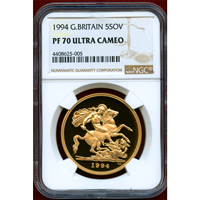 イギリス 1994年 5ポンド 金貨 エリザベス2世 NGC PF70UC