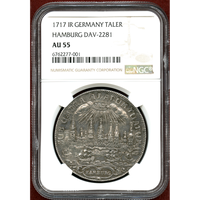 ドイツ ハンブルク 1717IR ターラー 銀貨 都市景観 NGC AU55