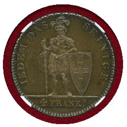 スイス アッペンツェル 1816年 4フランケン 銀貨 騎士立像 NGC MS62