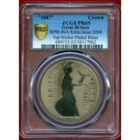 イギリス 2008(1887)年 クラウン 真鍮貨 ファンタジー ボノミ PCGS PR65