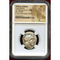 古代ギリシャ アッティカ アテネ 440-404BC 4ドラクマ 銀貨 フクロウ NGC AU