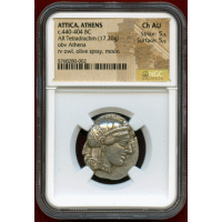 古代ギリシャ アッティカ アテネ 440-404BC 4ドラクマ 銀貨 フクロウ NGC Ch AU
