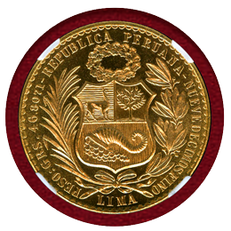 ペルー 1963年 100ソル 金貨 女神座像 NGC MS65