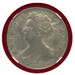 イギリス 1707年 クラウン銀貨 アン女王 NGC AU55