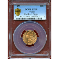 フランス 1972年 10サンチーム 金貨 ピエフォー マリアンヌ PCGS SP68