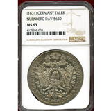 【SOLD】ドイツ ニュルンベルク ND(1631年) ターラー 銀貨 都市景観 NGC MS63