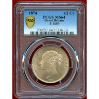 【SOLD】イギリス 1874年 1/2クラウン 銀貨 ヴィクトリア ヤングヘッド MS64
