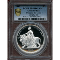 【SOLD】イギリス 2019年 5ポンド 銀貨 ウナとライオン PCGS PR69DCAM