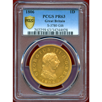 イギリス 1806年 ペニー 銅貨 ギルト ジョージ3世 PCGS PR63