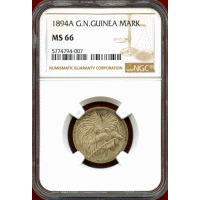独領ニューギニア 1894A 1マルク 銀貨 極楽鳥 NGC MS66