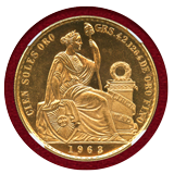 【SOLD】ペルー 1963年 100ソル 金貨 女神座像 NGC MS65