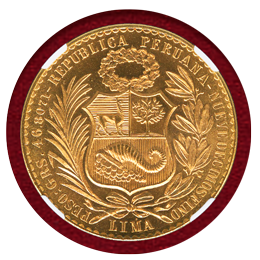 【SOLD】ペルー 1963年 100ソル 金貨 女神座像 NGC MS65