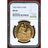 【SOLD】ペルー 1963年 100ソル 金貨 女神座像 NGC MS65