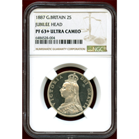 【SOLD】イギリス 1887 2シリング 銀貨 ジュビリーヘッド NGC PF63+UC