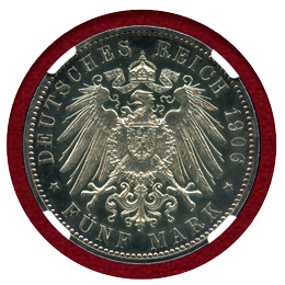 ドイツ ブレーメン 1906J 5マルク プルーフ銀貨 NGC PF63CAMEO