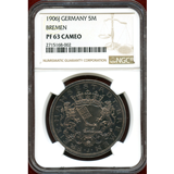 ドイツ ブレーメン 1906J 5マルク プルーフ銀貨 NGC PF63CAMEO