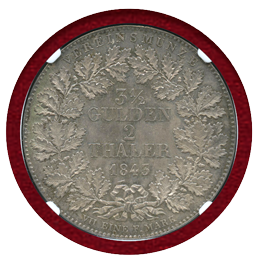 【SOLD】ドイツ 1843年 2ターラー 銀貨 フランクフルト都市景観 NGC MS61