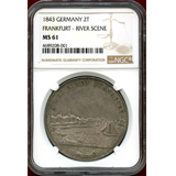 【SOLD】ドイツ 1843年 2ターラー 銀貨 フランクフルト都市景観 NGC MS61