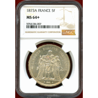フランス 1873A 5フラン 銀貨 ヘラクレス NGC MS64+