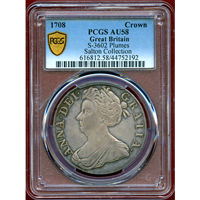 【SOLD】イギリス 1708年 クラウン 銀貨 アン女王 PCGS AU58