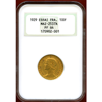 フランス 1929年 100フランプルーフ試作貨(ESSAI) NGC PF64