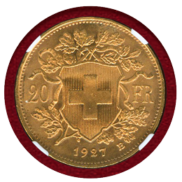 スイス 1927B 20フラン 金貨 アルプスと少女 NGC MS66