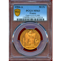 【SOLD】フランス 1904A 50フラン 金貨 エンジェル PCGS MS63