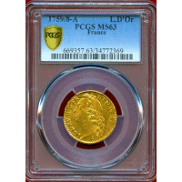フランス 1759/8A ルイドール 金貨 ルイ15世 PCGS MS63