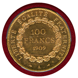 フランス 1909A 100フラン 金貨 エンジェル立像 PCGS MS63