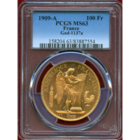 フランス 1909A 100フラン 金貨 エンジェル立像 PCGS MS63