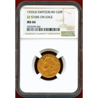 スイス 1935LB 20フラン 金貨 アルプスと少女 リストライク NGC MS66