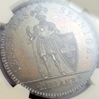 スイス アッペンツェル 1816年 4フランケン 銀貨 騎士立像 NGC MS62