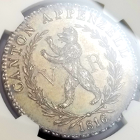 スイス アッペンツェル 1816年 4フランケン 銀貨 騎士立像 NGC MS62