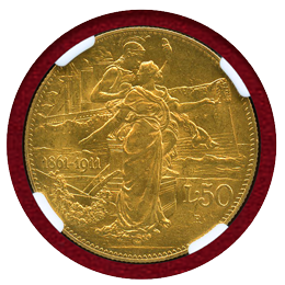 イタリア 1911R 50リレ 金貨 王国建国50周年記念 NGC MS61