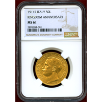 イタリア 1911R 50リレ 金貨 王国建国50周年記念 NGC MS61