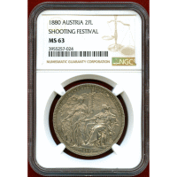 【SOLD】オーストリア 1880年 2フローリン 銀貨 第一回連邦射撃祭 NGC MS63