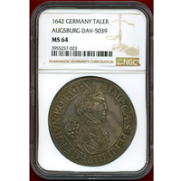 ドイツ アウグスブルク 1642年 ターラー 銀貨 都市景観 NGC MS64