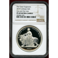 【SOLD】イギリス 2019年 5ポンド 銀貨 ウナとライオン NGC PF69UC