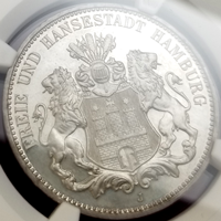 ドイツ ハンブルク 1909J 3マルク 銀貨 紋章 NGC PF67