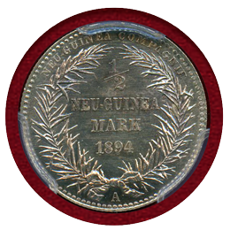 独領ニューギニア 1894A 1/2マルク 銀貨 極楽鳥 PCGS MS63